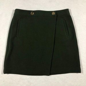 NEW LOFT Womens 8 Green Faux Wrap Style Skirt Buttons NWT $70